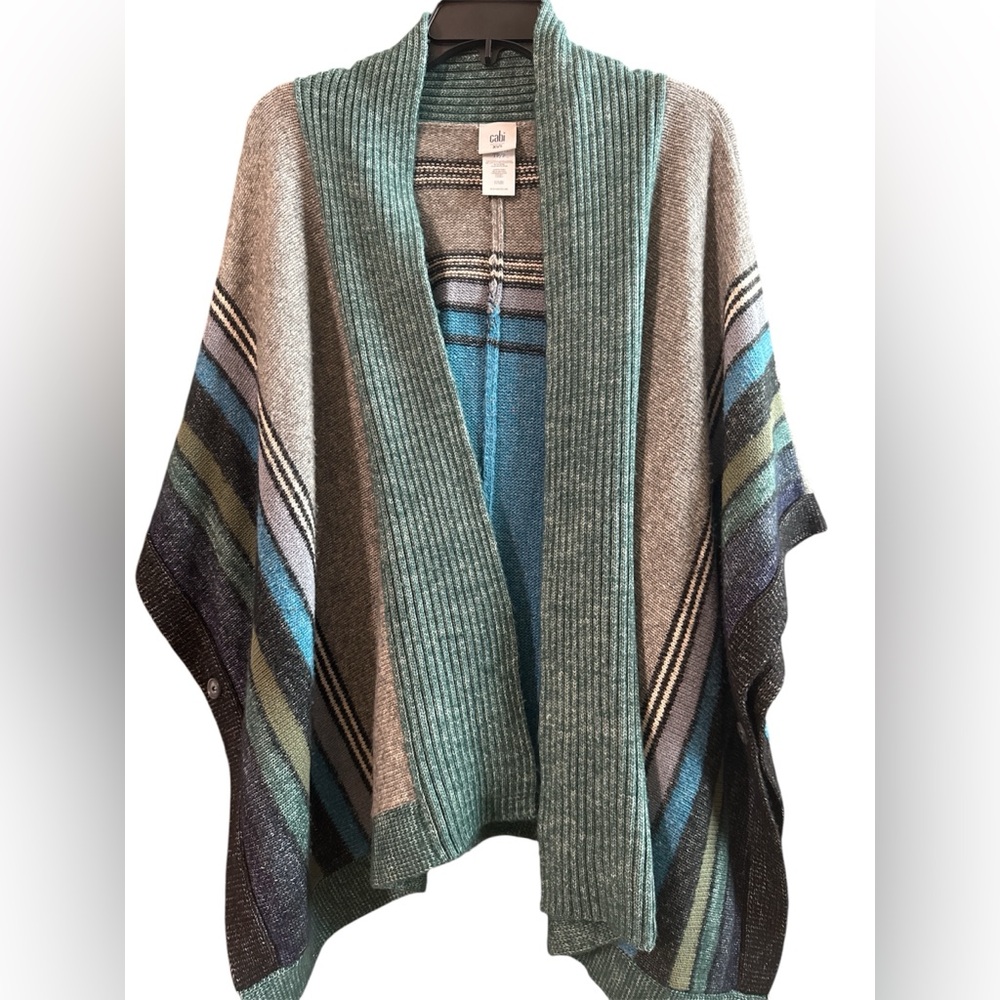 CAbi Blue and Gray Striped Poncho